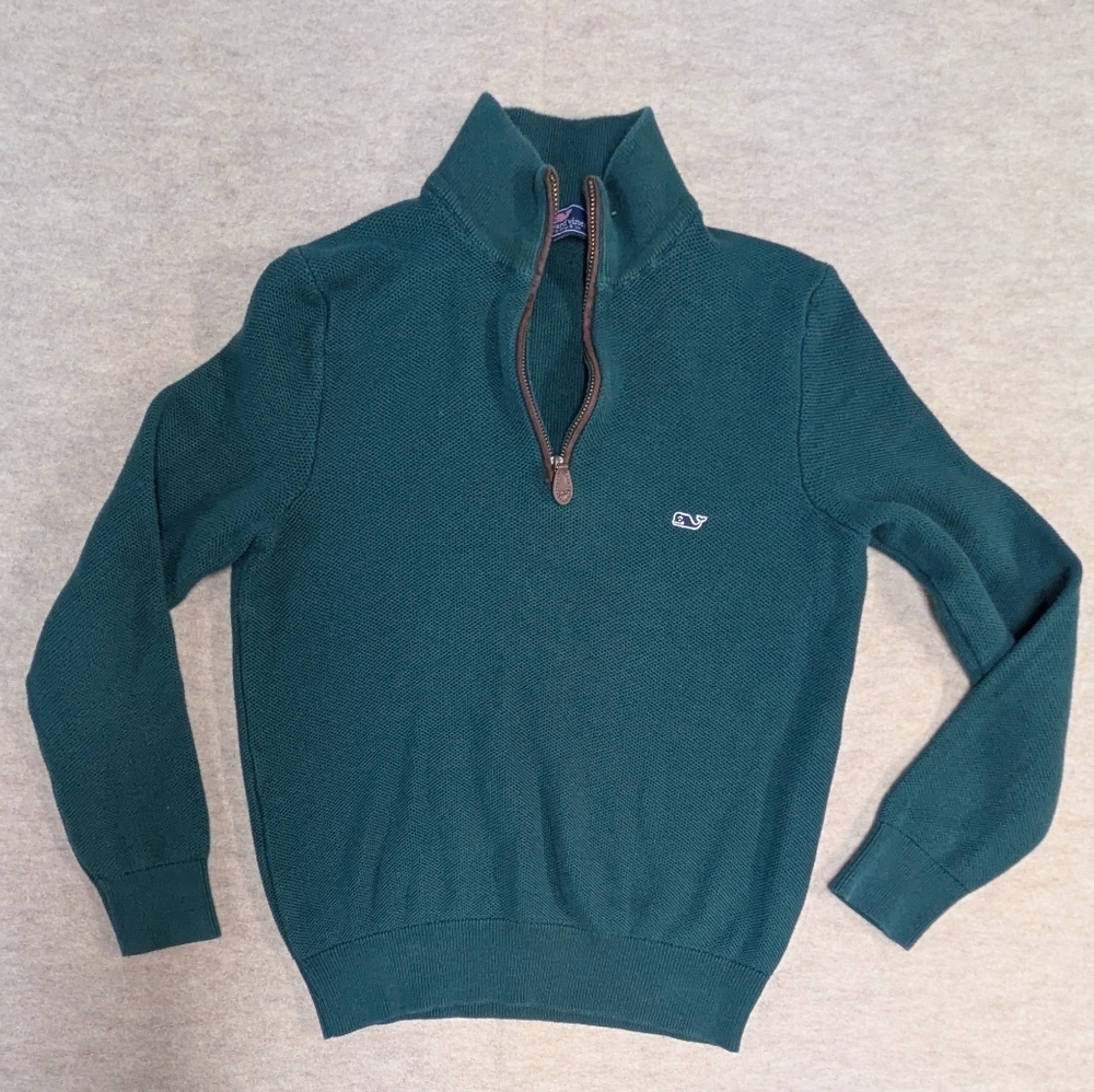 Vineyard Vines Jewel Tone Dark Green Quarter Zip-Up Sweater Size XS